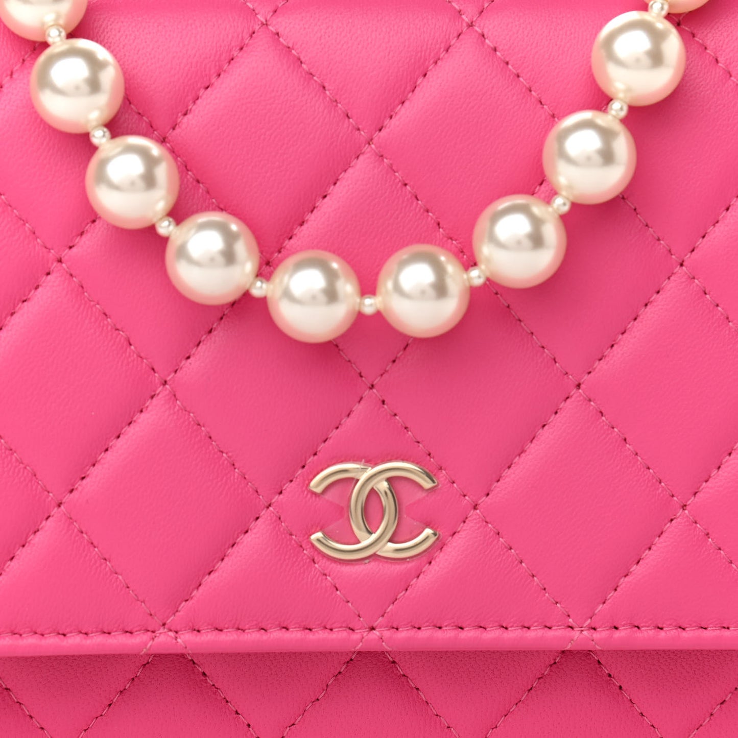 Lambskin Quilted Pearl Wallet On Chain WOC Pink