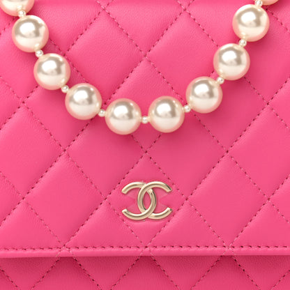 Chanel Lambskin Quilted Pearl Wallet On Chain WOC Pink 9 of 11