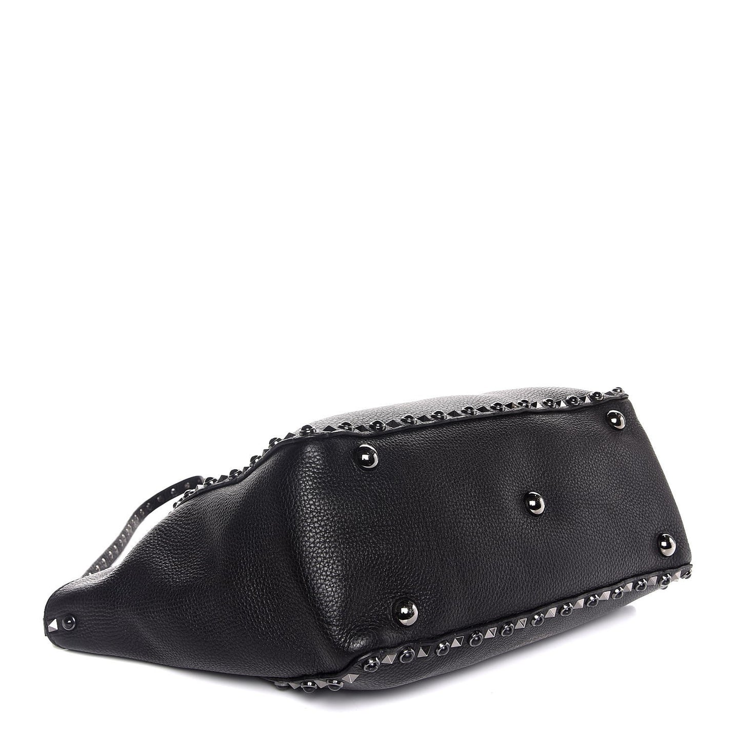 Grained Calfskin Onyx Medium Rockstud Rolling Tote Black
