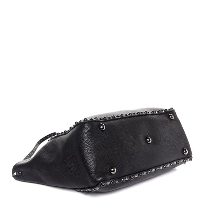 Valentino Garavani Grained Calfskin Onyx Medium Rockstud Rolling Tote Black 5 of 8