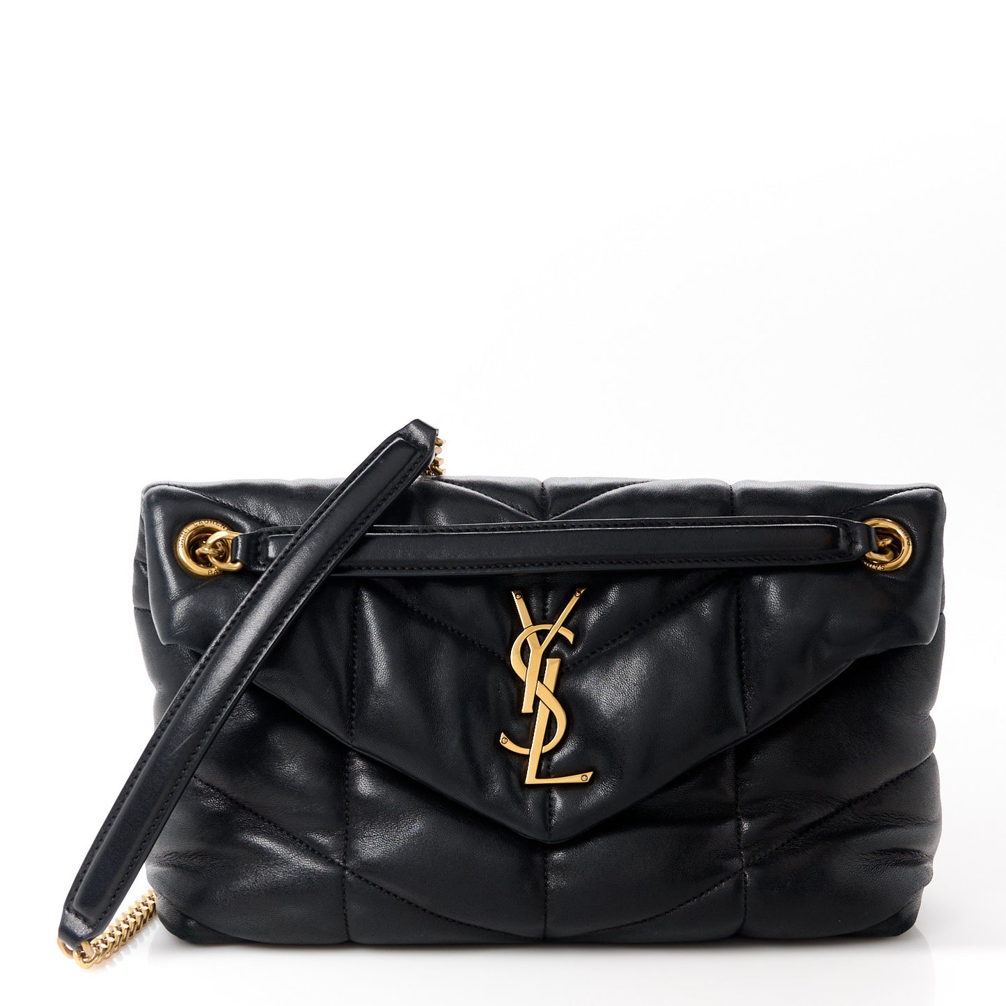 Lambskin Quilted Small Loulou Puffer Monogram Chain Satchel Black