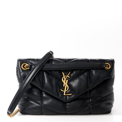 Saint Laurent Lambskin Quilted Small Loulou Puffer Monogram Chain Satchel Black 1 of 11
