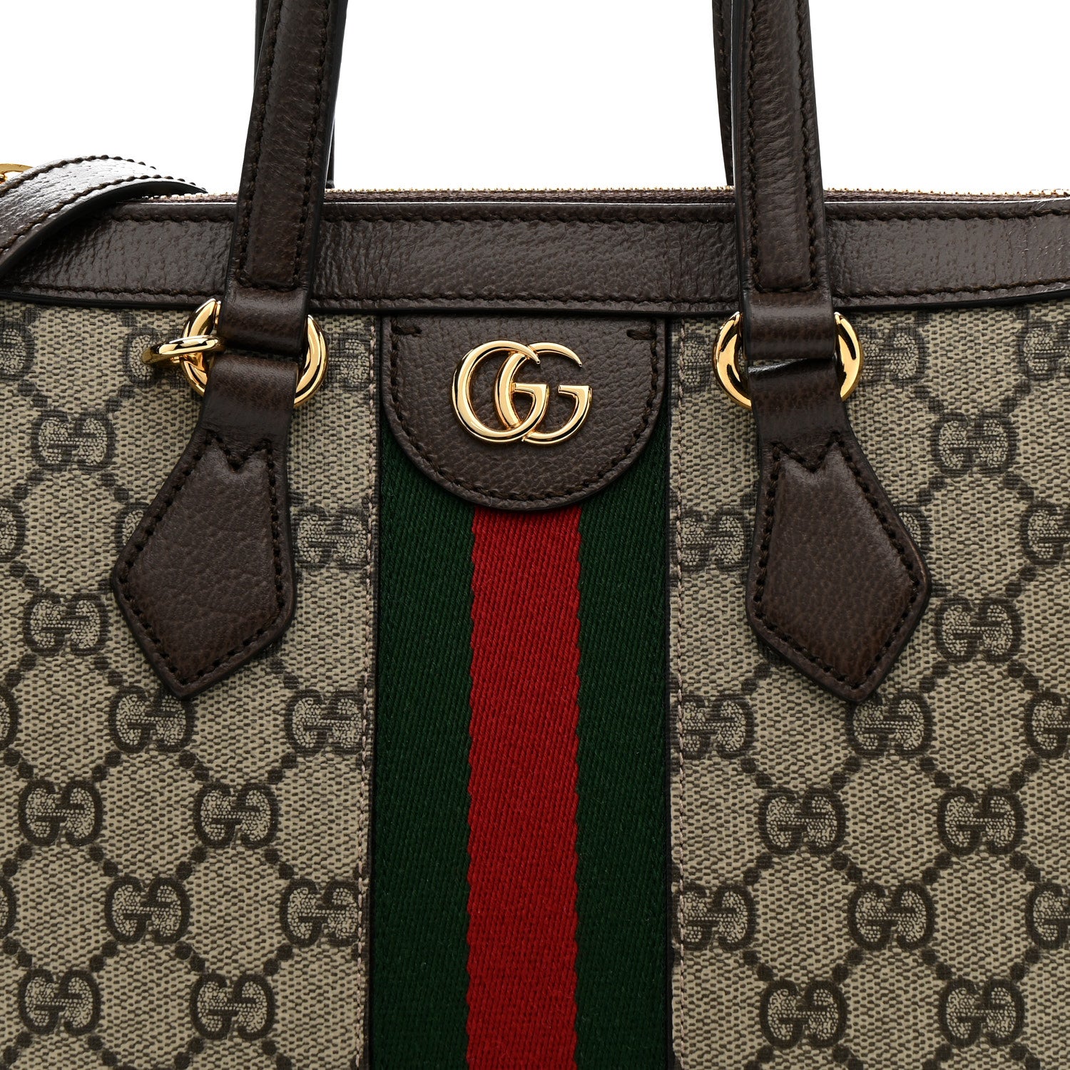 Gucci GG Supreme Monogram Textured Calfskin Web Small Ophidia Tote Bag Beige Ebony New Acero 9 of 13