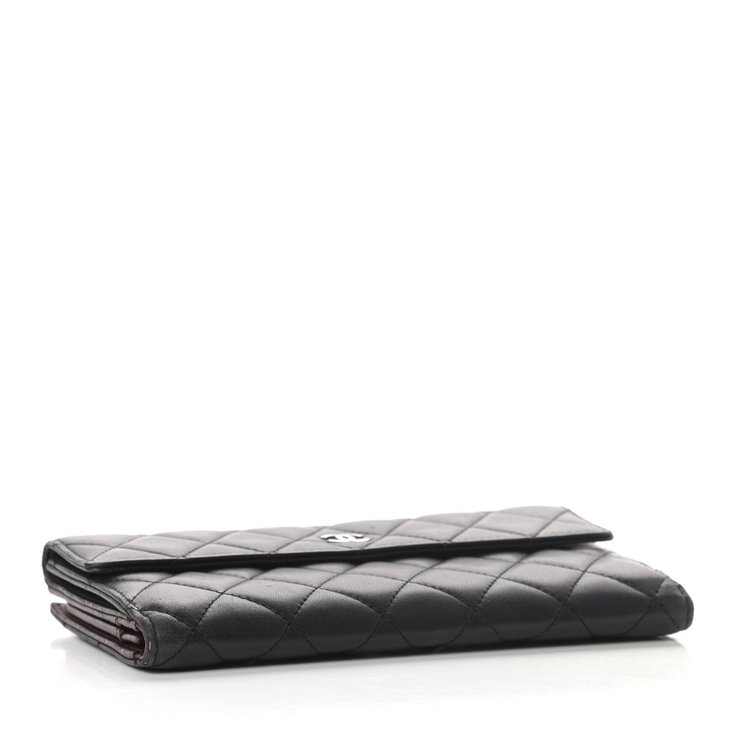 Lambskin Quilted Long Flap Wallet Black
