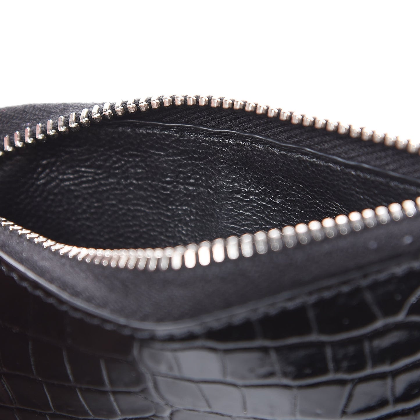 Calfskin Crocodile Embossed 5 Fragments Zip Pouch Card Holder Black