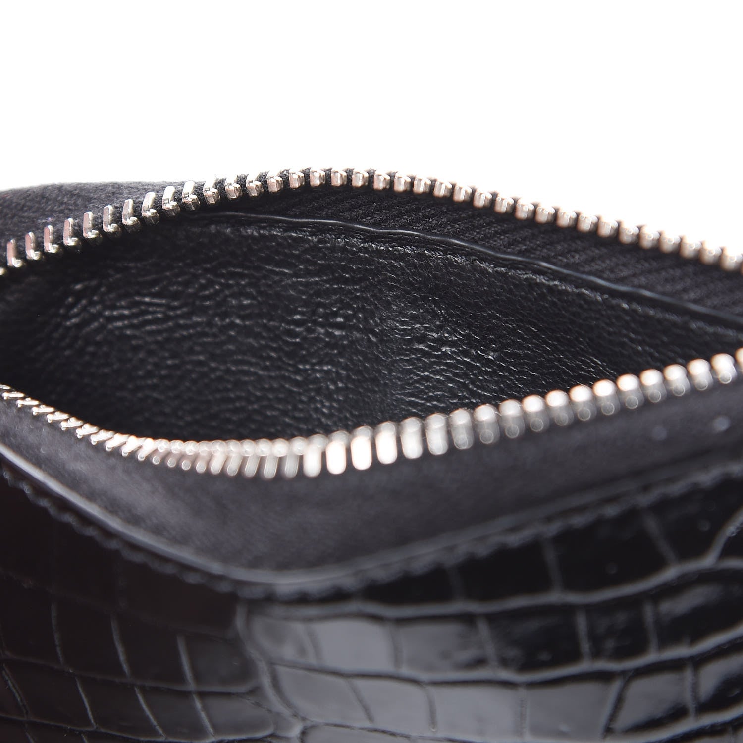 Saint Laurent Calfskin Crocodile Embossed 5 Fragments Zip Pouch Card Holder Black 7 of 8