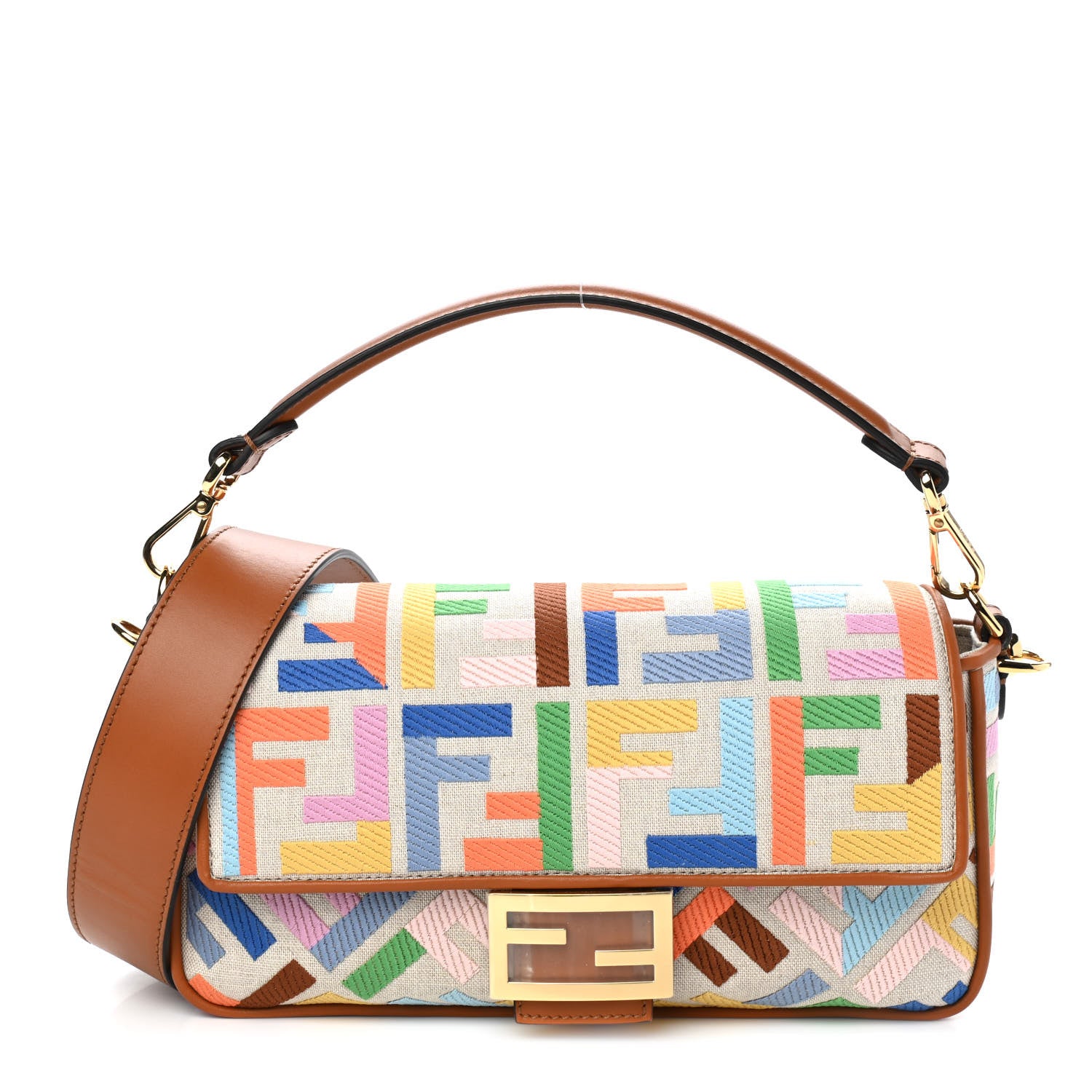 Fendi Kuban Canvas Vitello King FF Embroidered Baguette Grezzo Multicolor 1 of 9