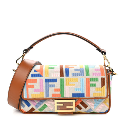 Fendi Kuban Canvas Vitello King FF Embroidered Baguette Grezzo Multicolor 1 of 9