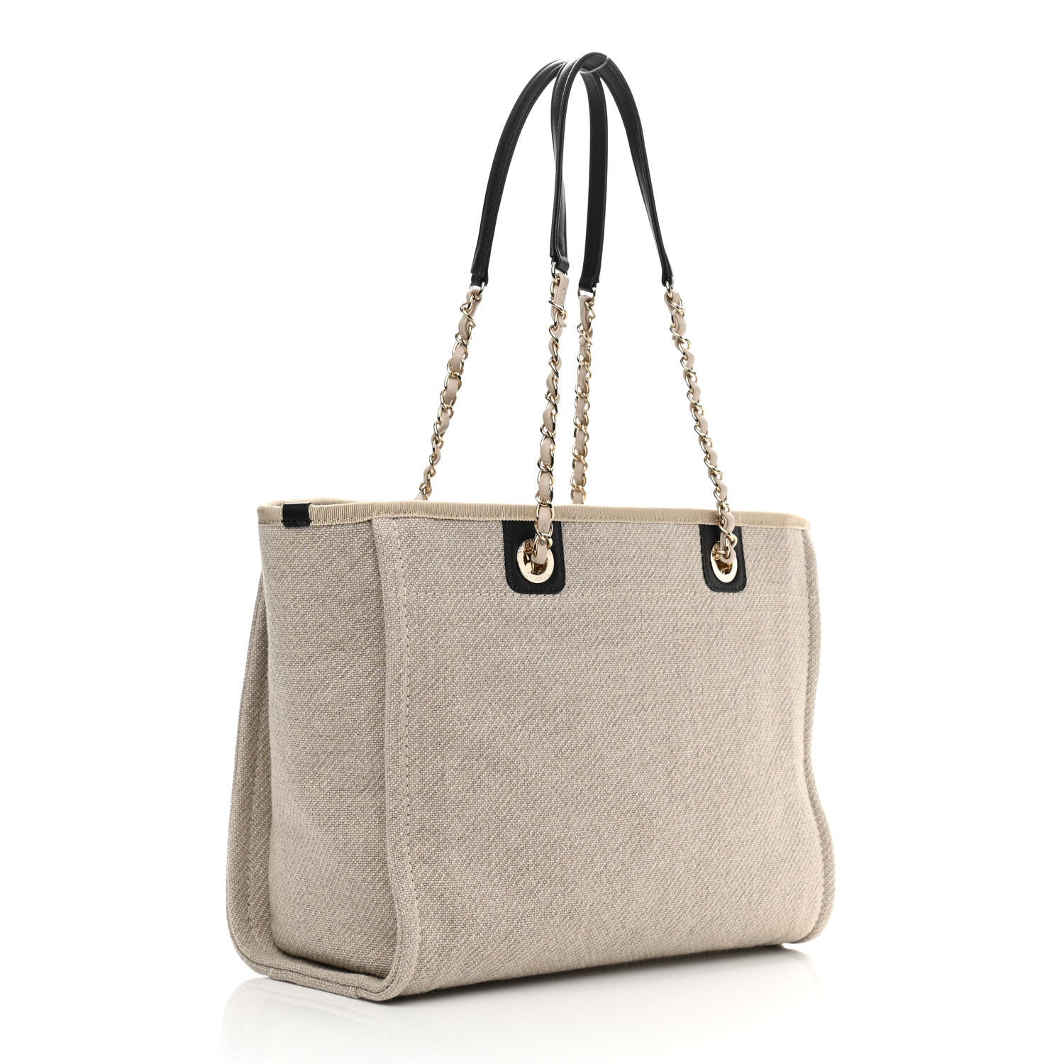 Chanel Mixed Fibers Deauville Tote Beige Black 4 of 12