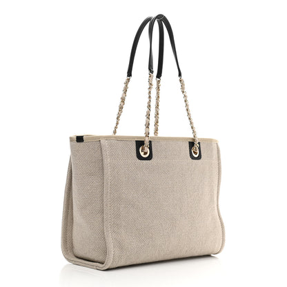 Chanel Mixed Fibers Deauville Tote Beige Black 4 of 12