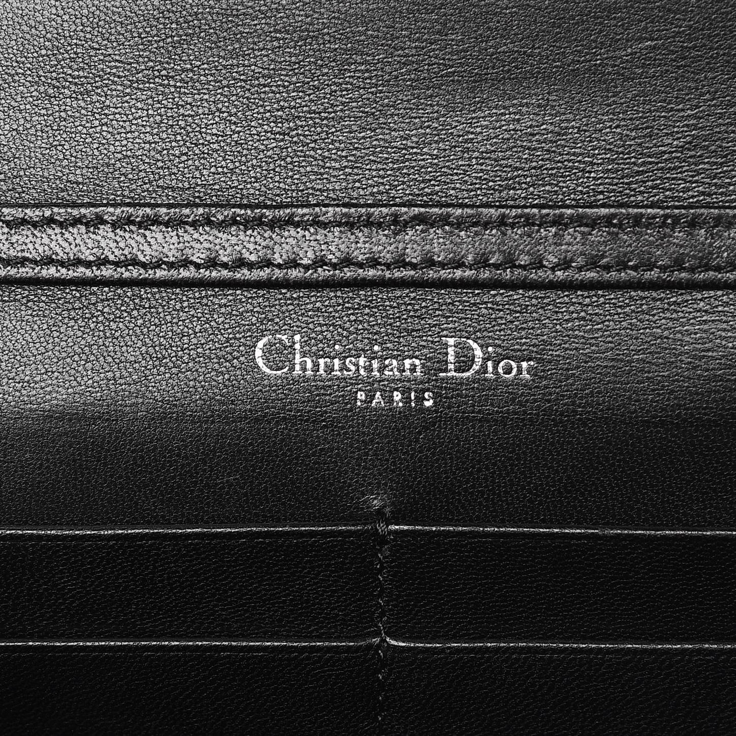 Grained Calfskin Diorama Wallet on Chain Pouch Black