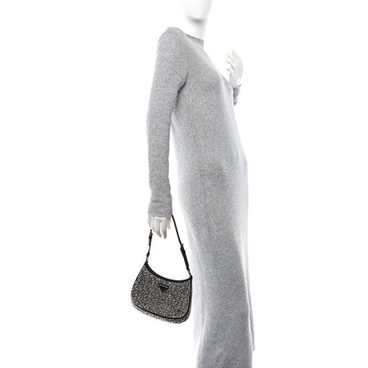 Prada Satin Crystal Cleo Adjustable Strap Shoulder Bag Metal 2 of 10