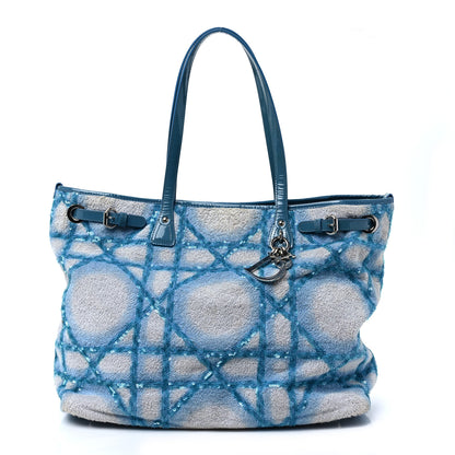 Christian Dior Canvas Patent Cannage Medium Panarea Tote White Blue 1 of 7