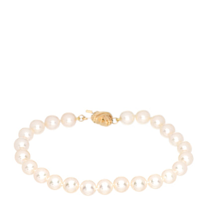 Tiffany 18K Yellow Gold Pearl 7mm Signature Pearls Bracelet 3 of 4