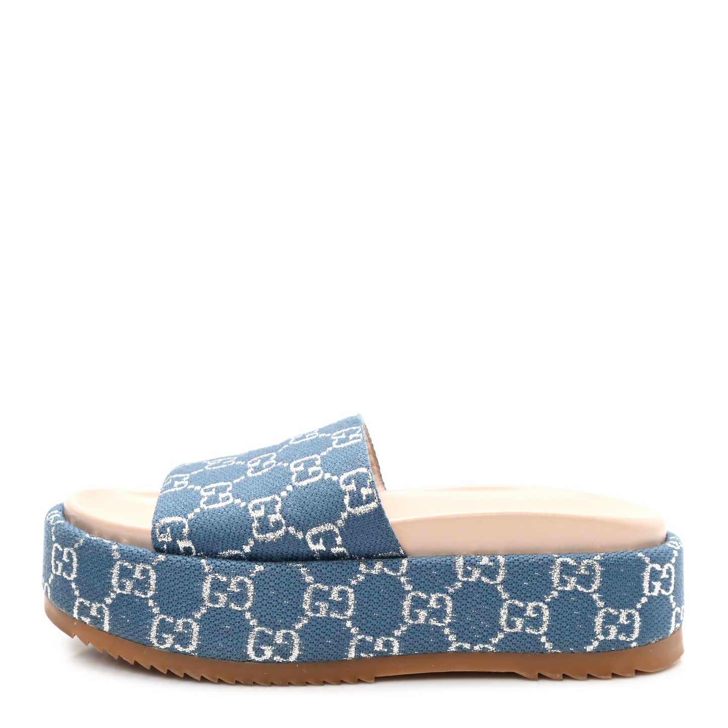 New Denim GG Monogram Angelina Platform 55mm Slide Sandals 36.5 Blue Tea