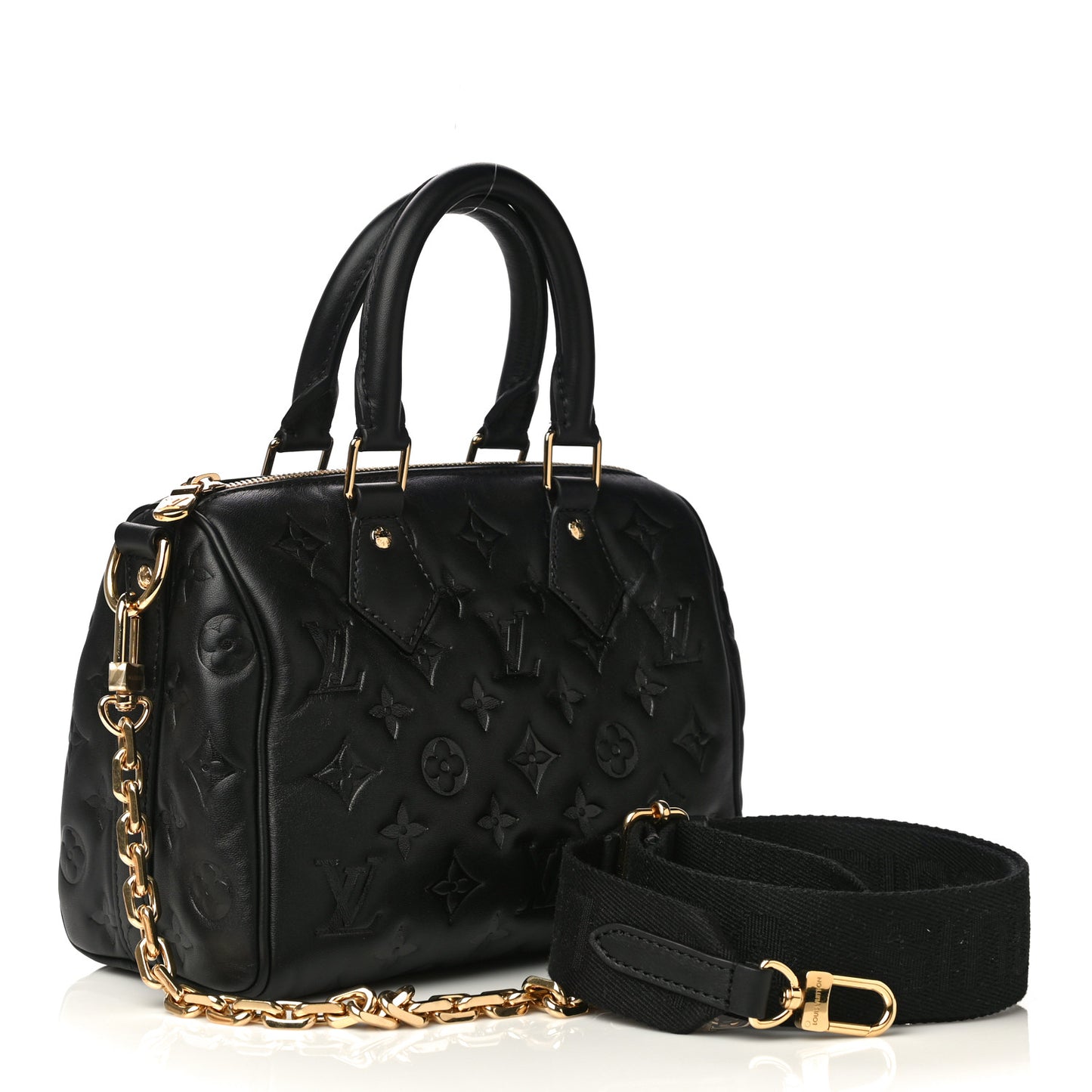 Lambskin Embossed Monogram Speedy 22 Bandouliere Black