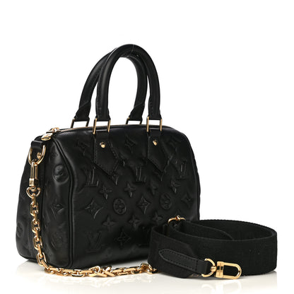 Louis Vuitton Lambskin Embossed Monogram Speedy 22 Bandouliere Black 3 of 17