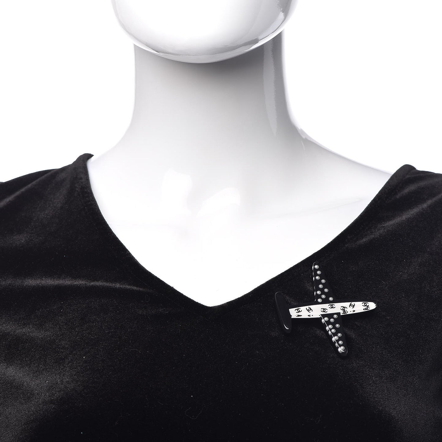 Resin Pearl CC Airplane Brooch Black White