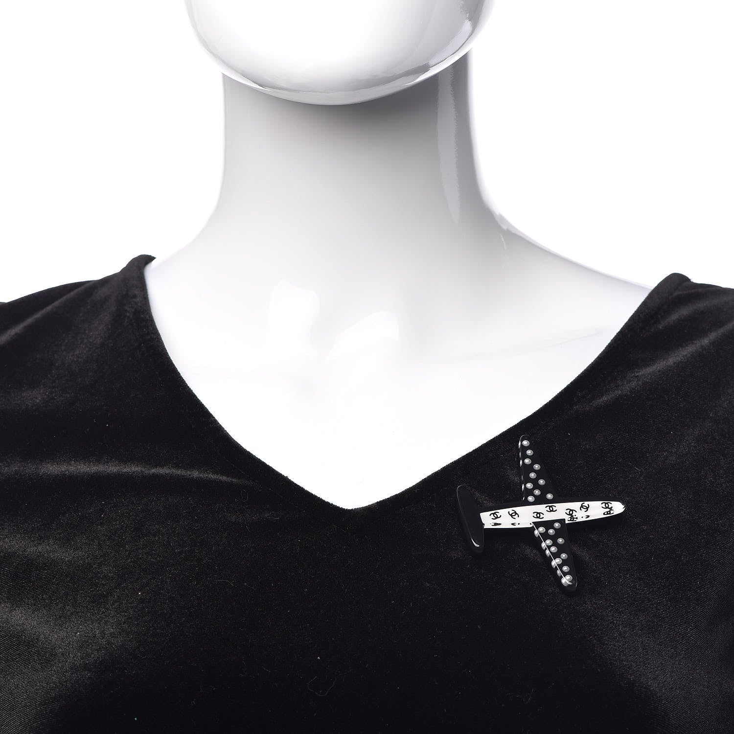 Chanel Resin Pearl CC Airplane Brooch Black White 2 of 4