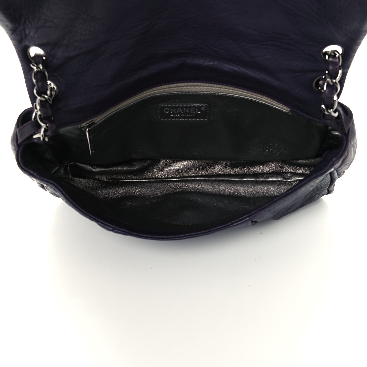 Distressed Lambskin Lady Braid Flap Dark Purple