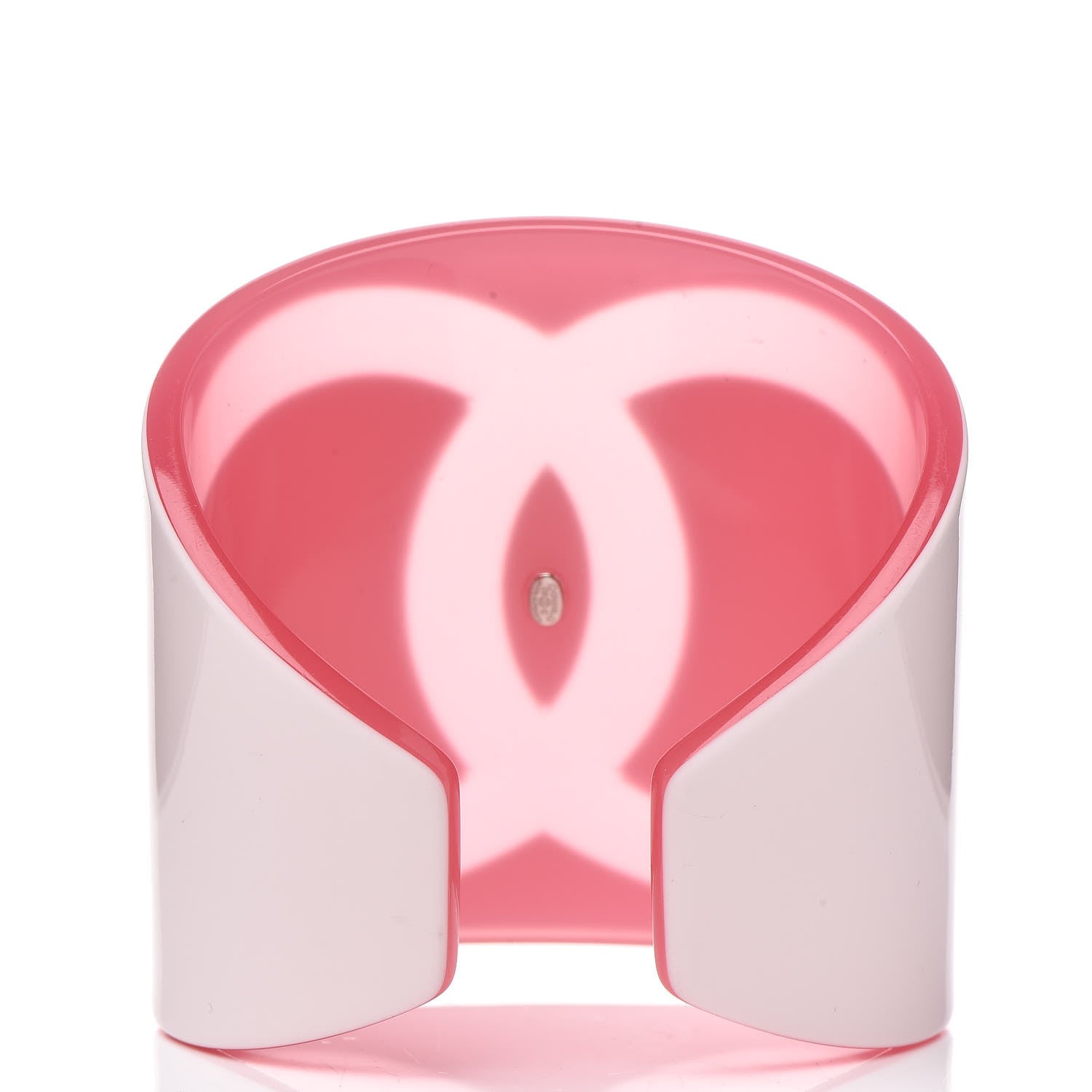 Chanel Resin CC Wide Cuff White Pink 3 of 4