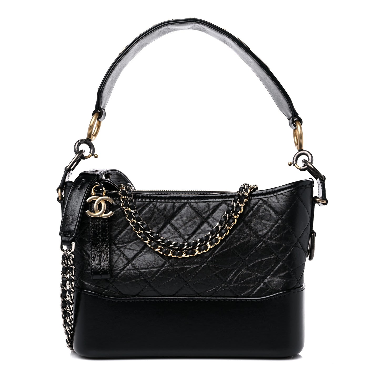 Aged Smooth Calfskin Quilted Medium Gabrielle Logo Hobo Black