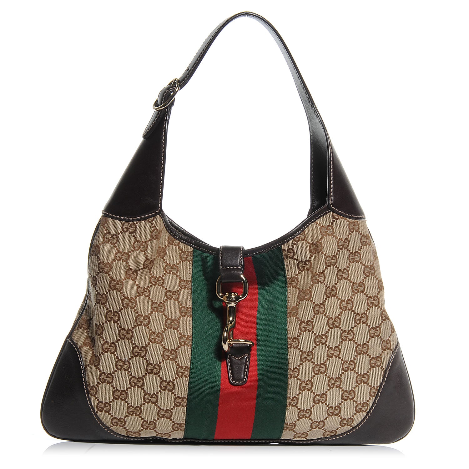 Gucci Monogram Web Jackie O Bouvier Hobo Dark Brown 1 of 7