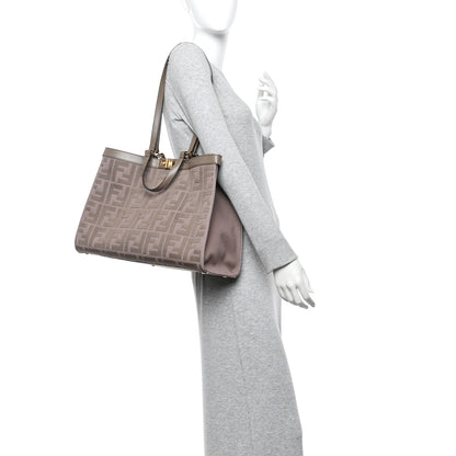 Fendi Canvas Vitello King FF Embroidered Medium Peekaboo X-Tote Tartufo 2 of 14