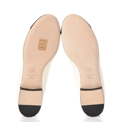 Chanel Lambskin Cap Toe Crystal Star Flats 38.5 White Black 5 of 9