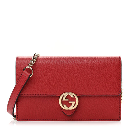 Gucci Dollar Calfskin Interlocking G Chain Wallet Red 1 of 11