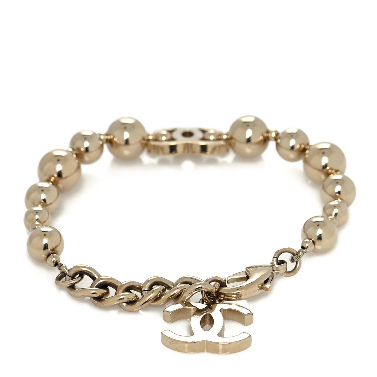 Metal Beaded CC Bracelet Gold