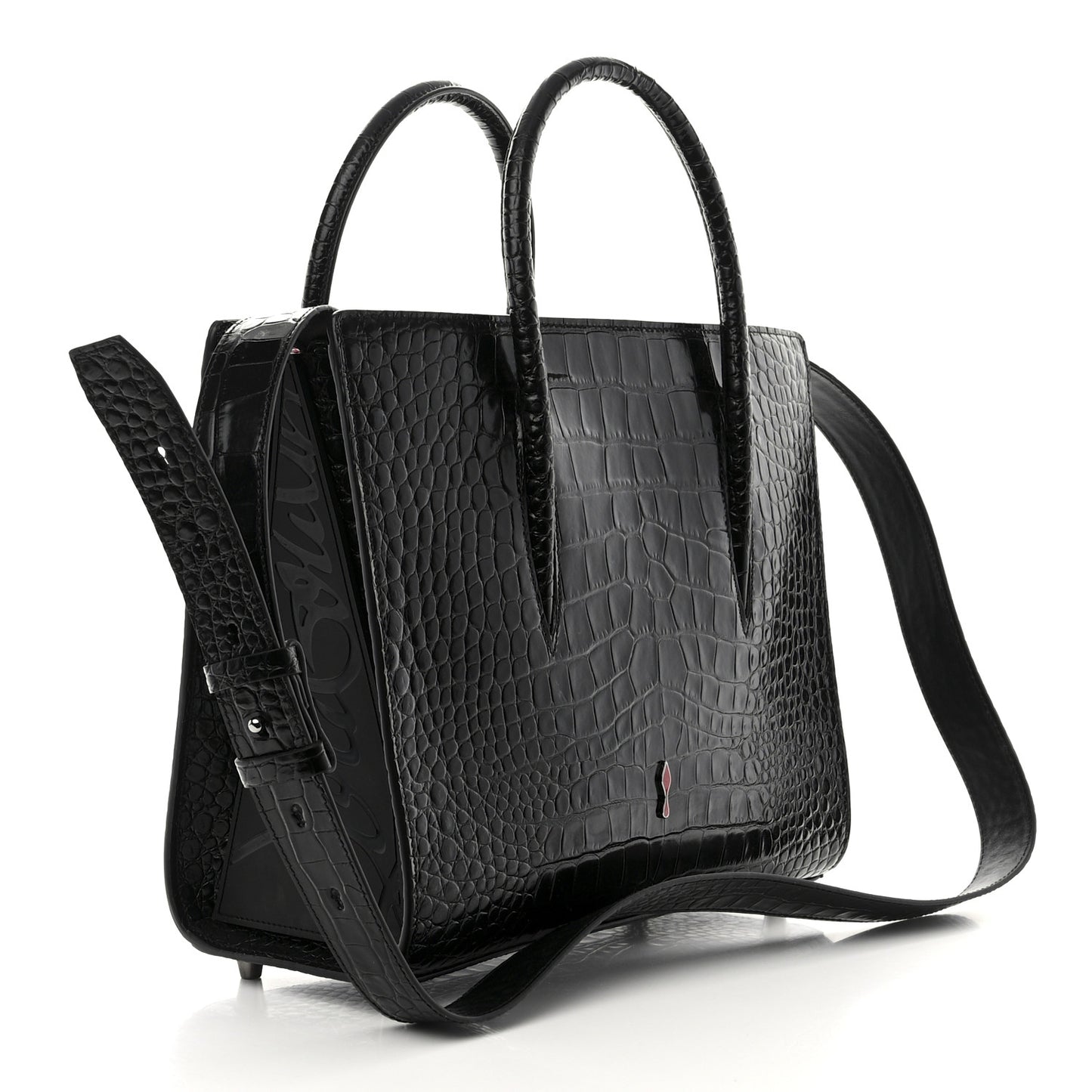 Calfskin Crocodile Embossed Studded Medium Paloma S Black