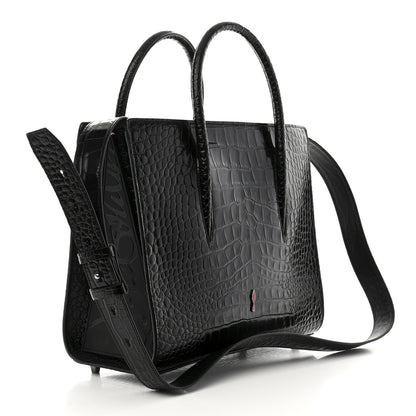 Christian Louboutin Calfskin Crocodile Embossed Studded Medium Paloma S Black 3 of 9
