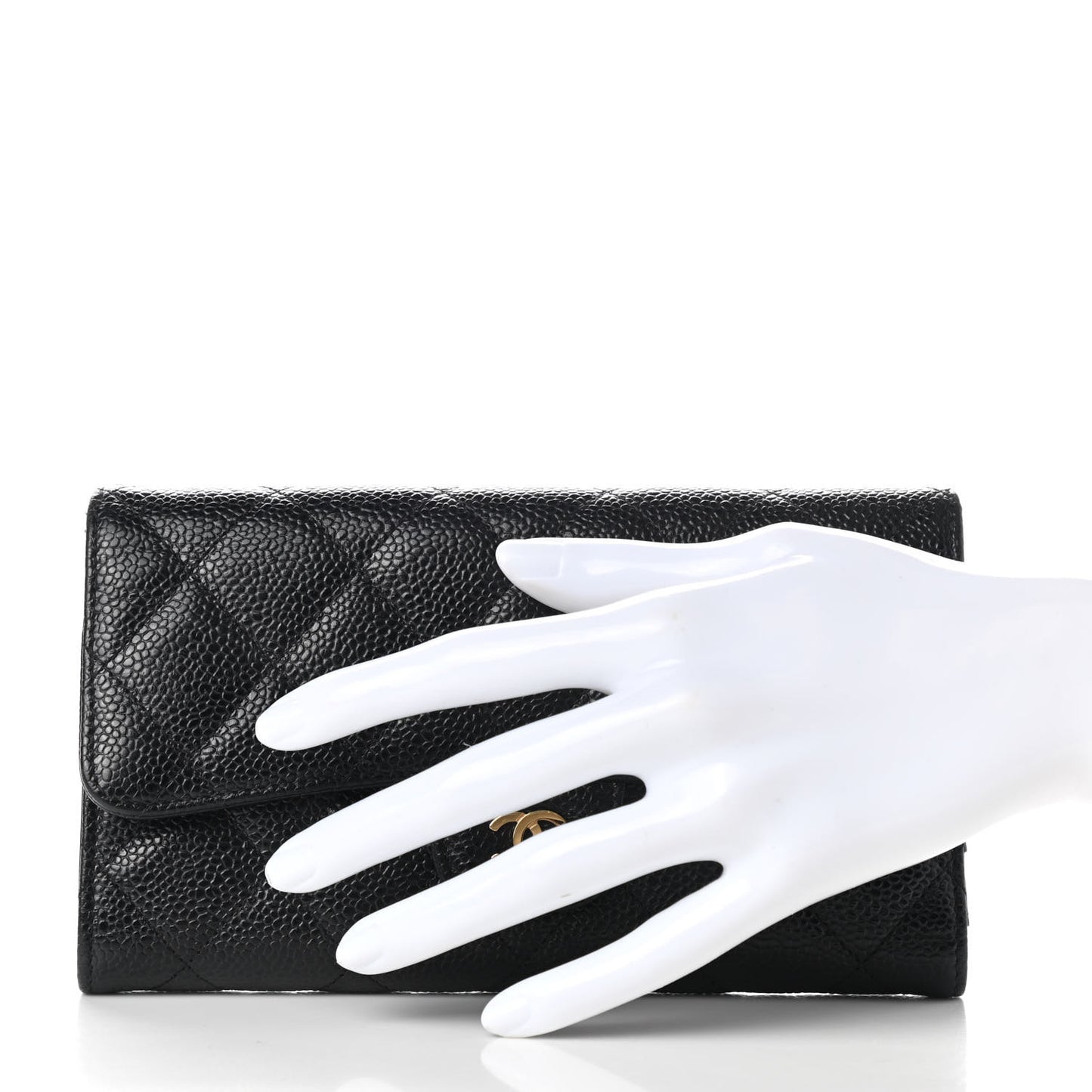Caviar Quilted Long Flap Wallet Black