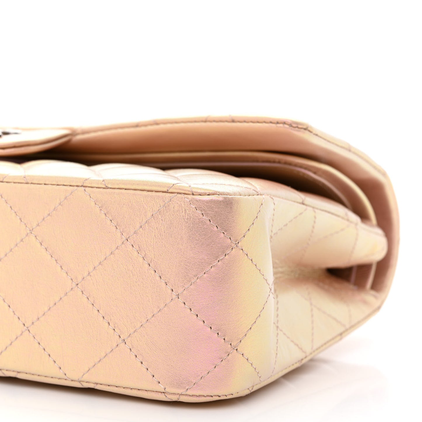 Iridescent Calfskin Quilted Medium Double Flap Pink