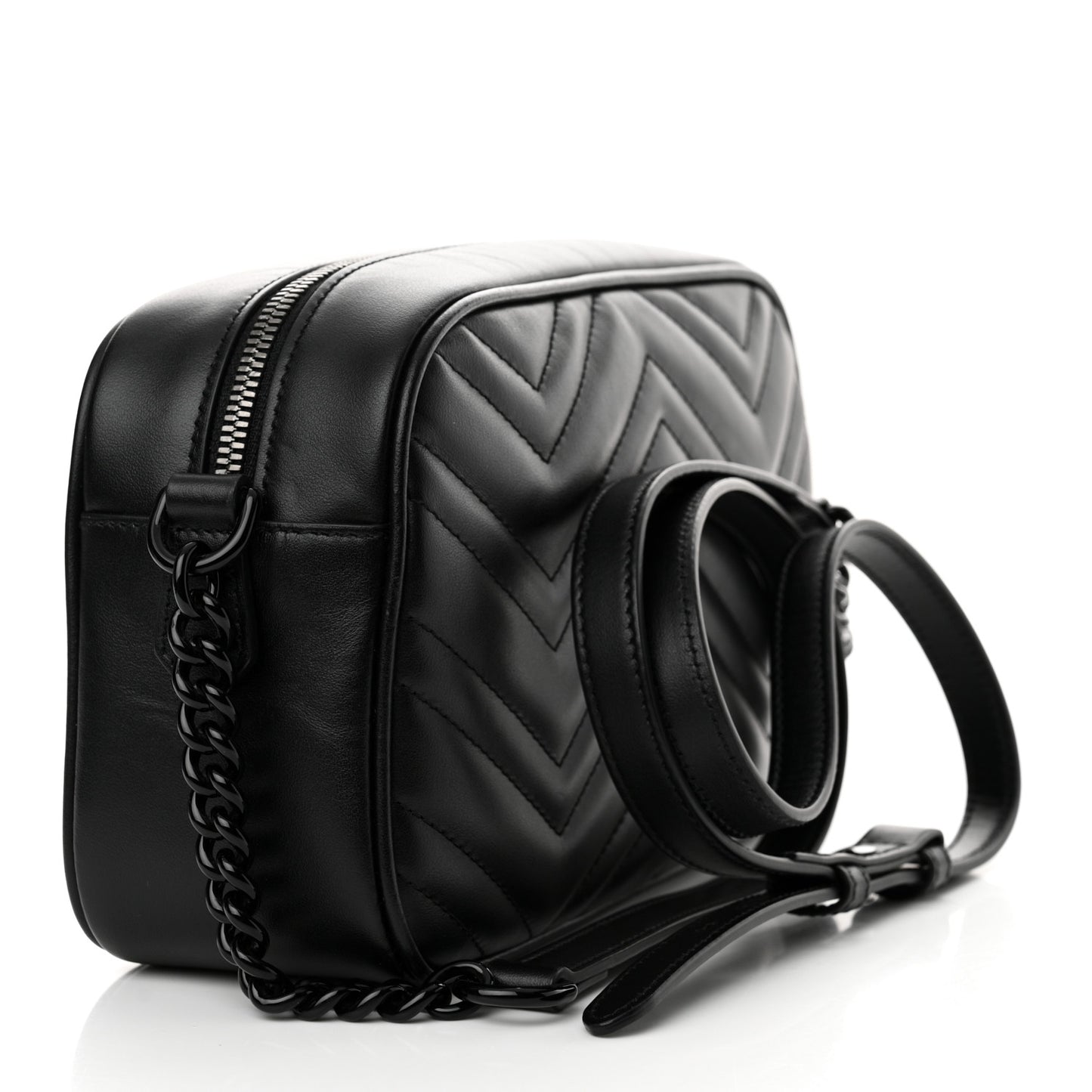 Calfskin Matelasse Monochrome Small GG Marmont Chain Shoulder Bag Black