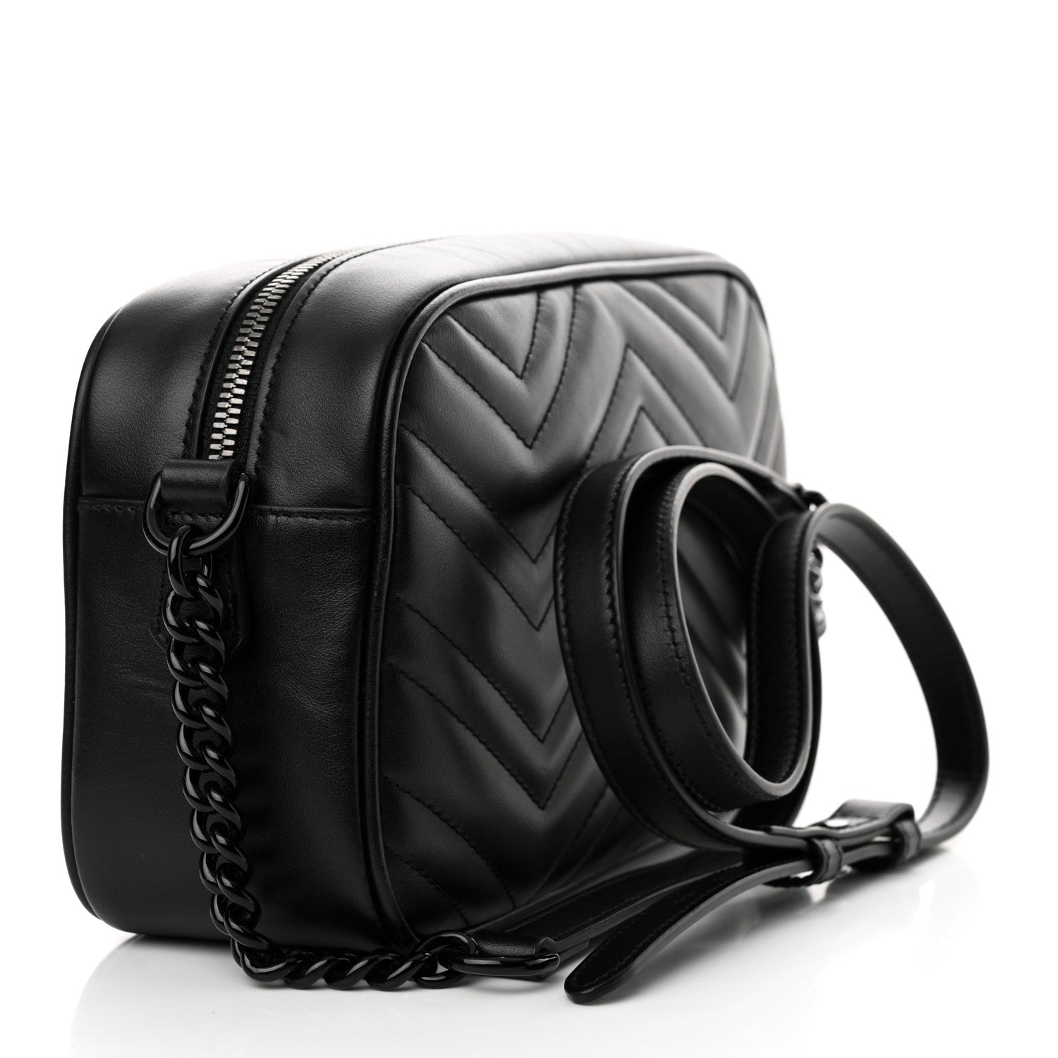 Gucci Calfskin Matelasse Monochrome Small GG Marmont Chain Shoulder Bag Black 3 of 13