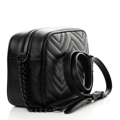 Gucci Calfskin Matelasse Monochrome Small GG Marmont Chain Shoulder Bag Black 3 of 13