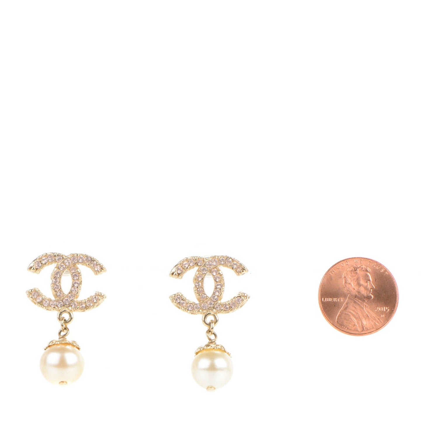 Crystal Enamel Pearl CC Drop Earrings Light Gold