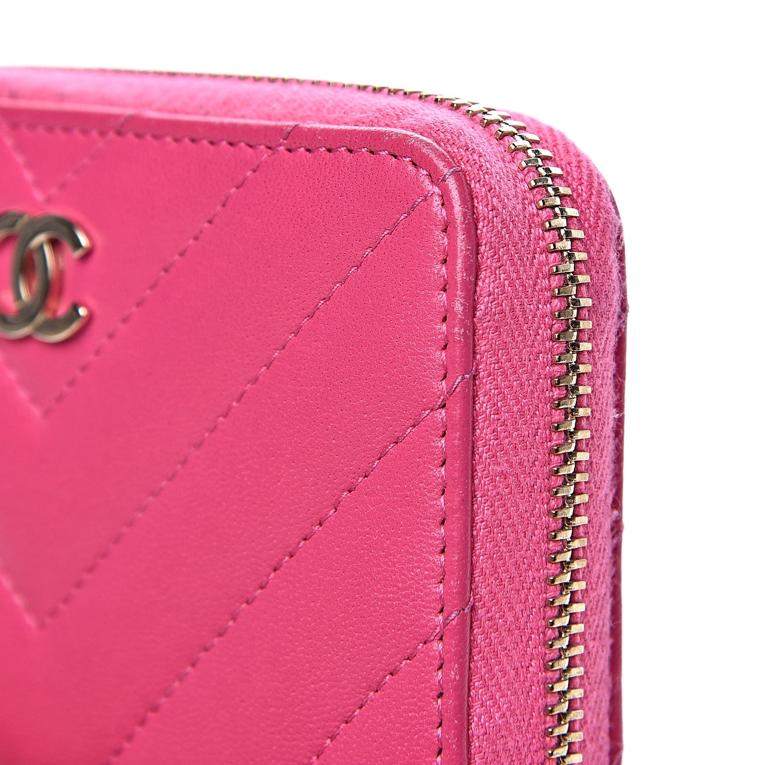 Chanel Lambskin Chevron Quilted Zip Around Coin Purse Pink 10 of 14