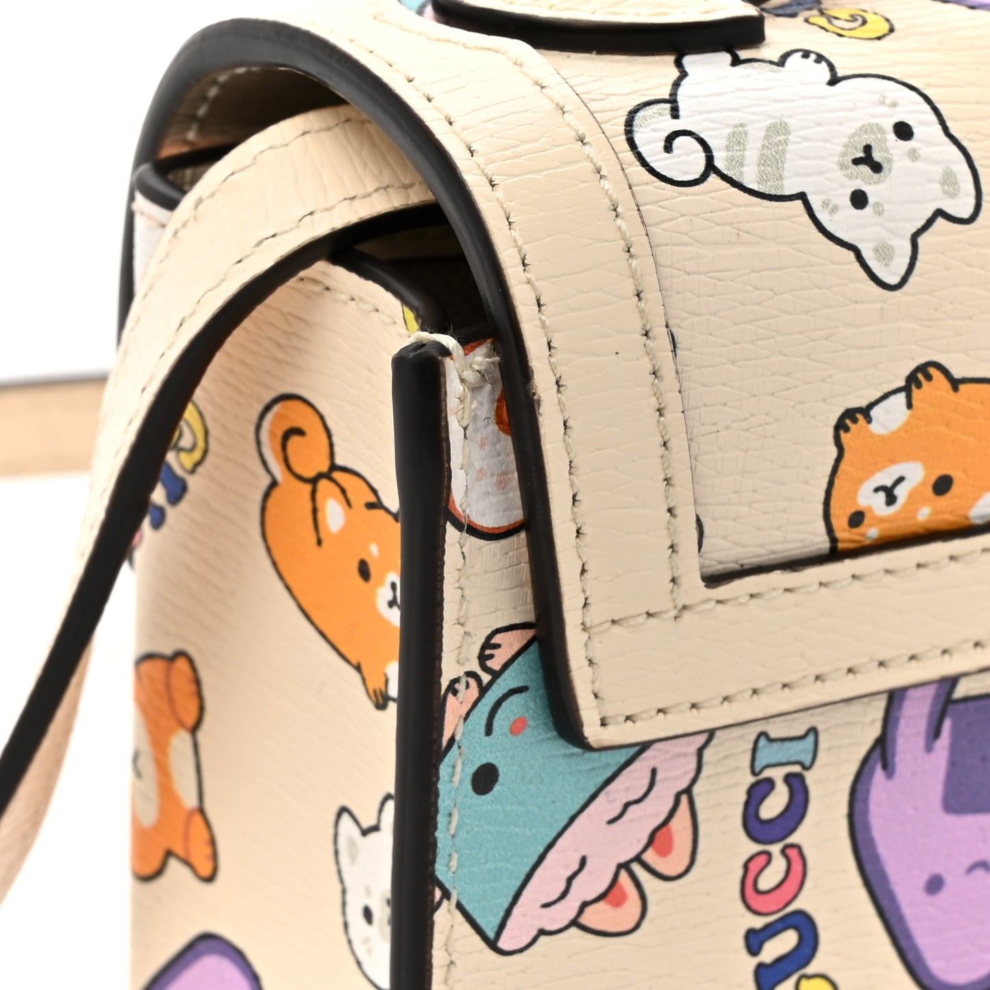X PIKARAR Textured Dollar Calfskin Animal Print Mini Padlock Top Handle Shoulder Bag Beige Mystic White Multicolor