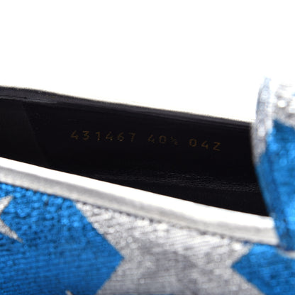 Gucci Lurex Calfskin Starry Sky Womens Jordaan Loafers 40.5 Bluette Silver 10 of 11