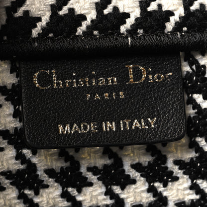 Christian Dior Canvas Houndstooth Embroidered Medium Book Tote Black White 6 of 13