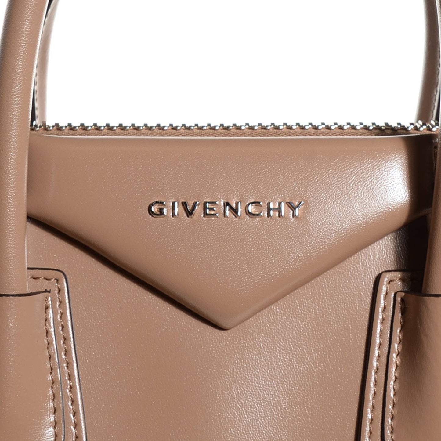 Shiny Lord Calfskin Small Antigona Dark Beige