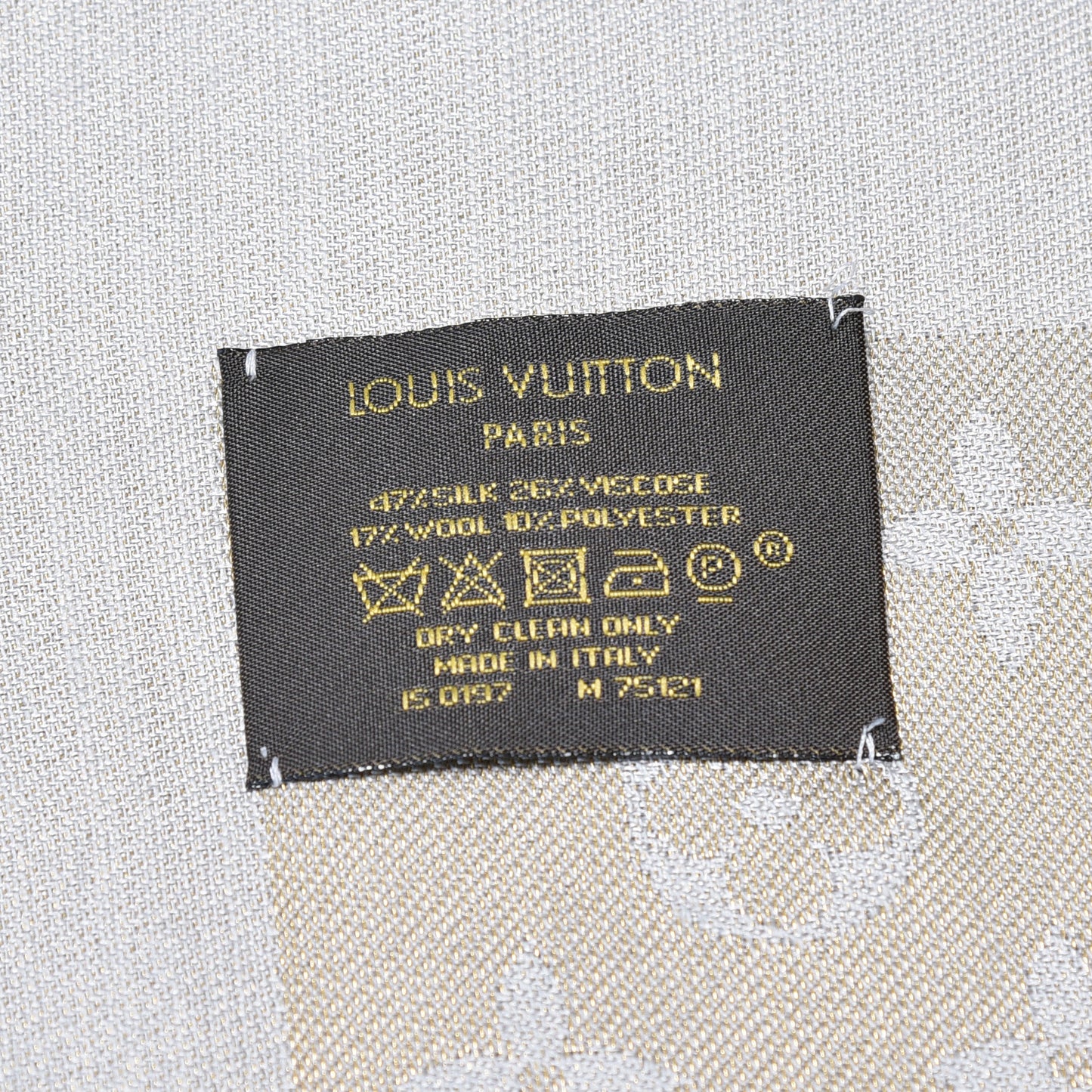 Silk Wool Monogram Shine Shawl Beige