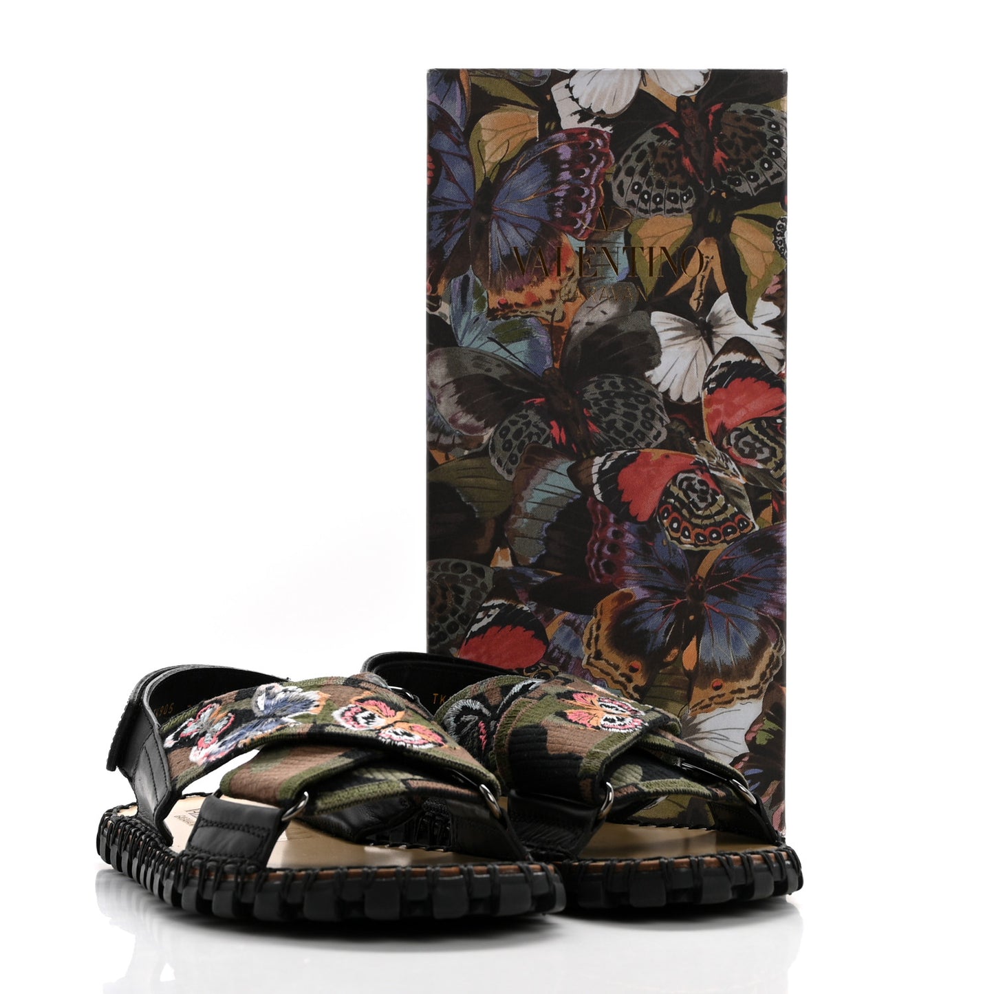 Canvas Camo Butterfly Embroidered Slide Sandals 41 Green Multicolor