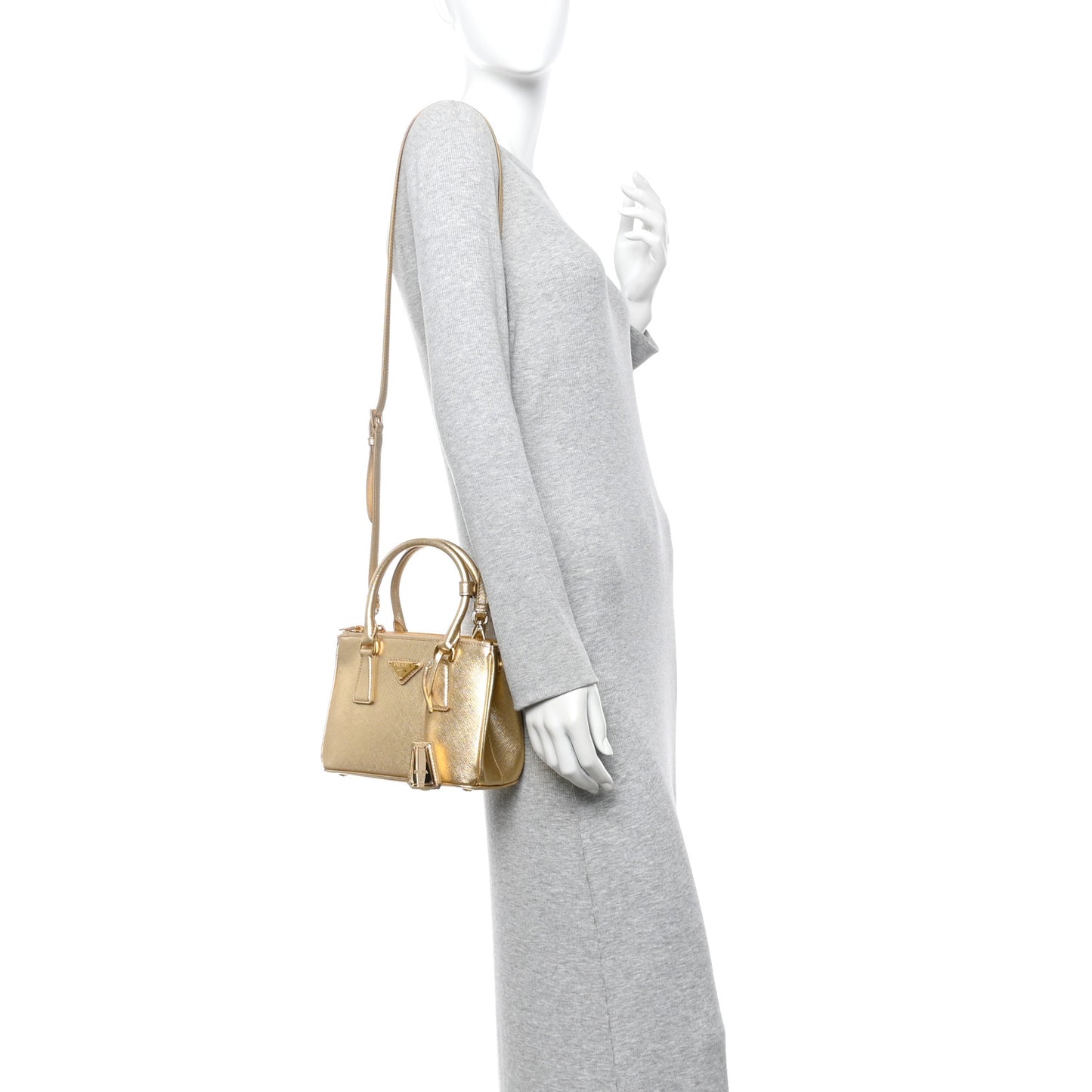 Metallic Saffiano Lux Mini Galleria Double Zip Tote Platino