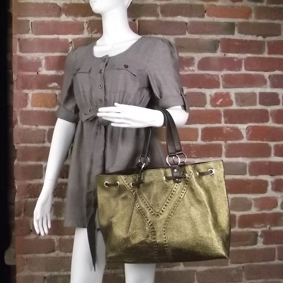 Leather Reversible Tote Gold-Brown