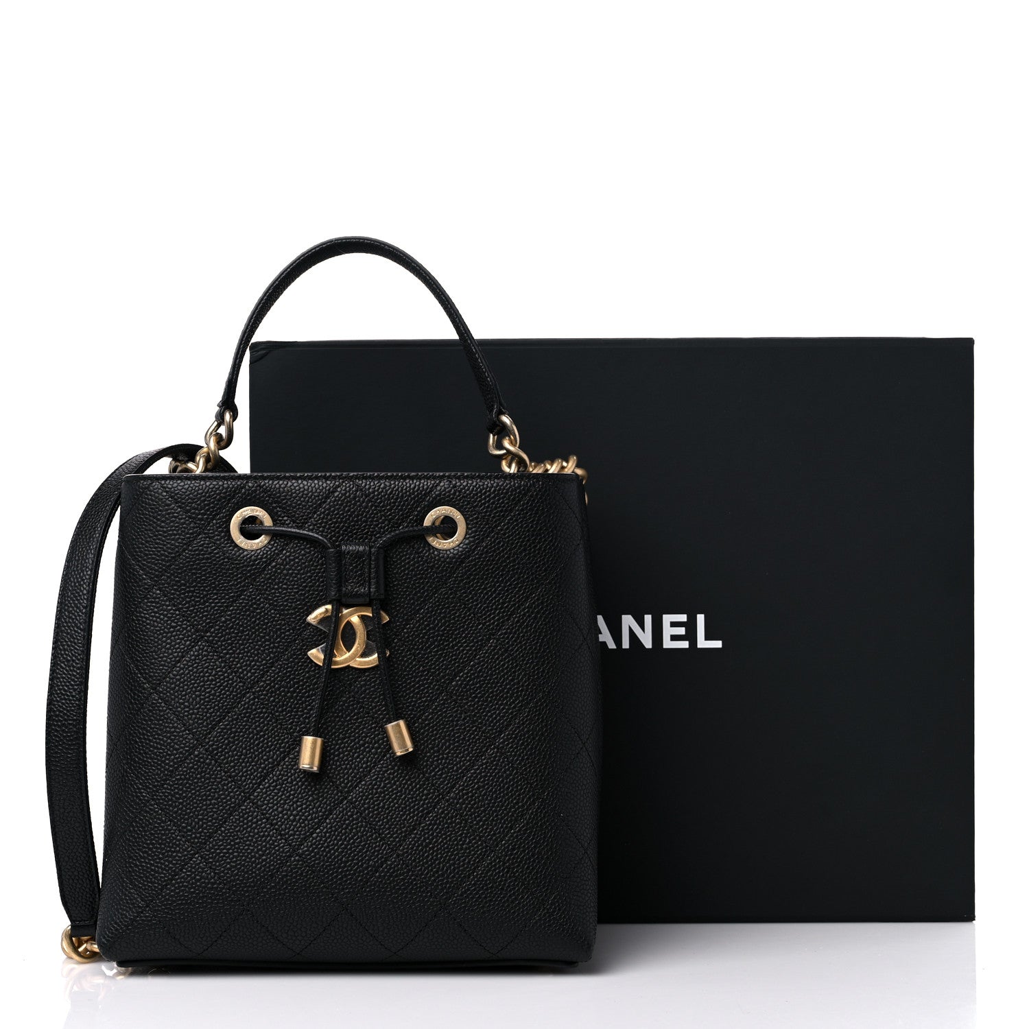 Chanel Grained Calfskin Stitched Small Drawstring Bag Black 10 of 10