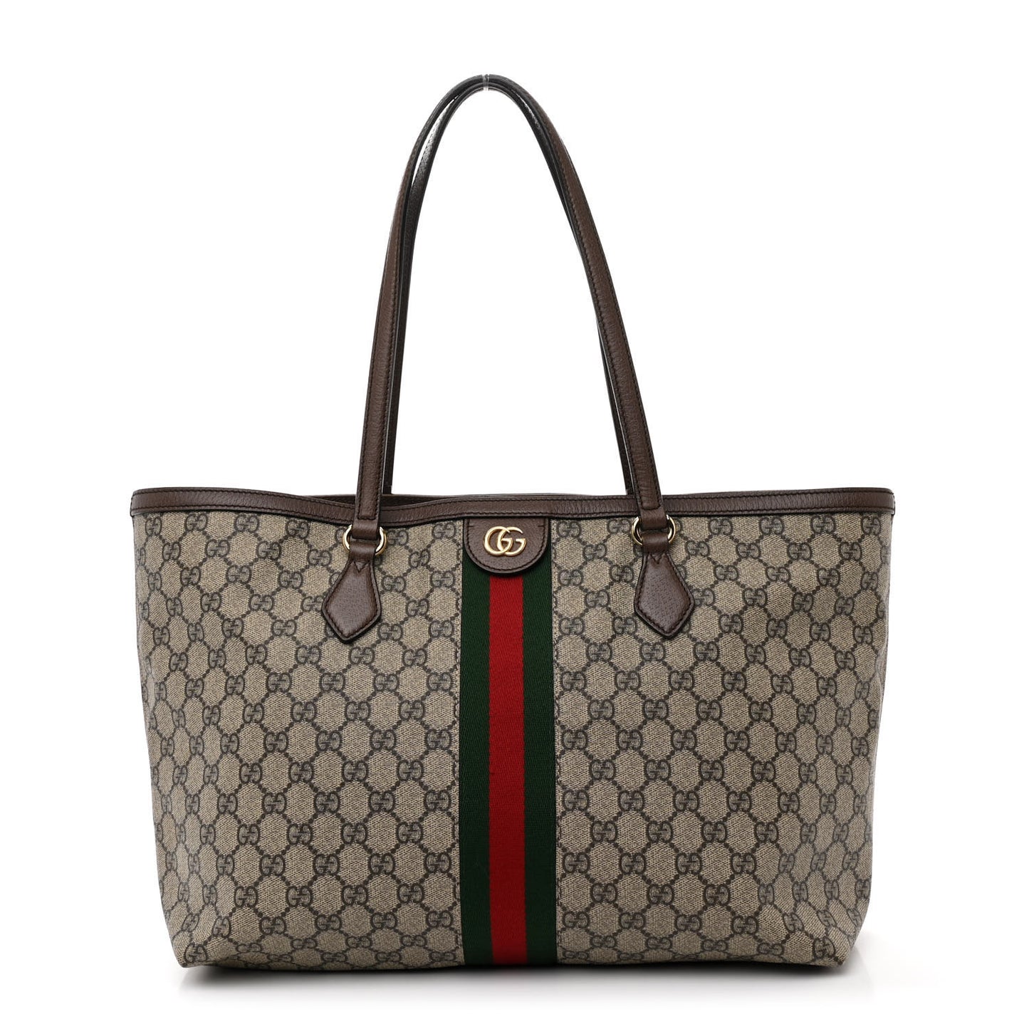 GG Supreme Monogram Textured Calfskin Web Medium Ophidia Shopping Tote Beige Ebony New Acero